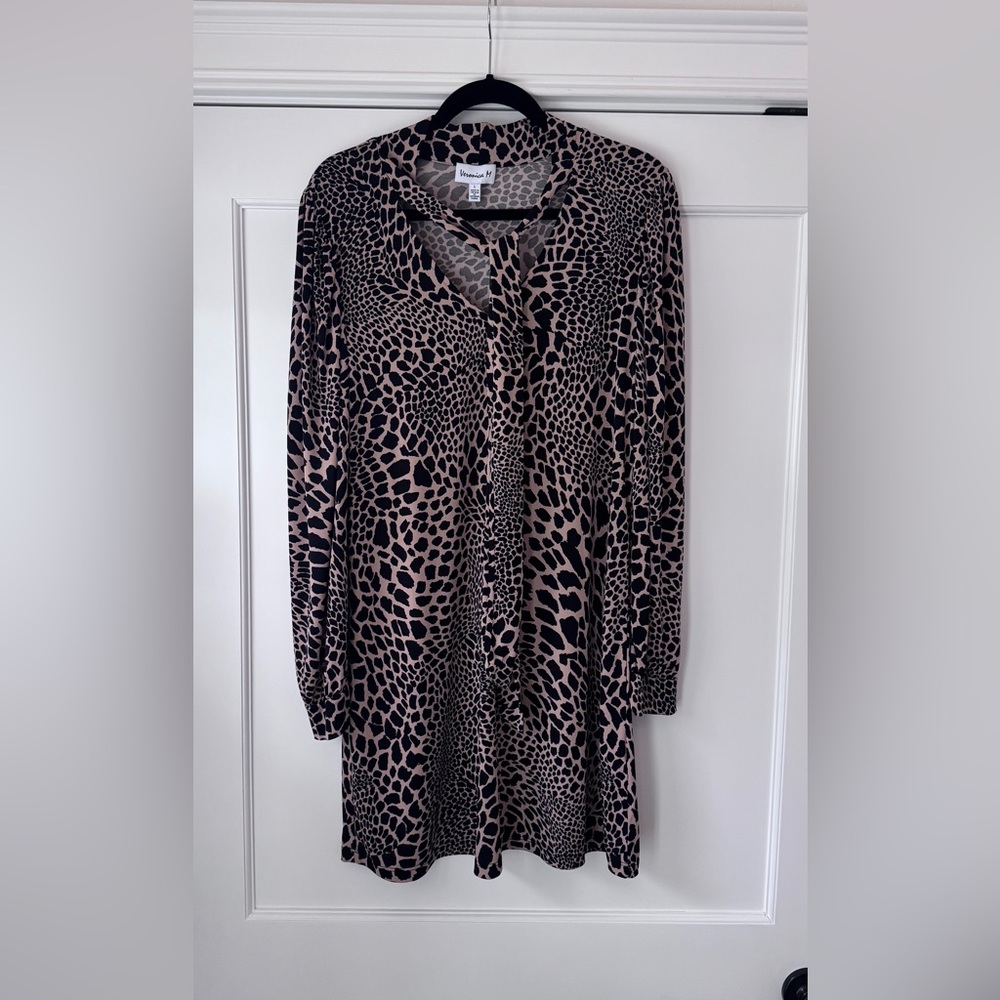 Veronica M Animal Print Long Sleeve Dress